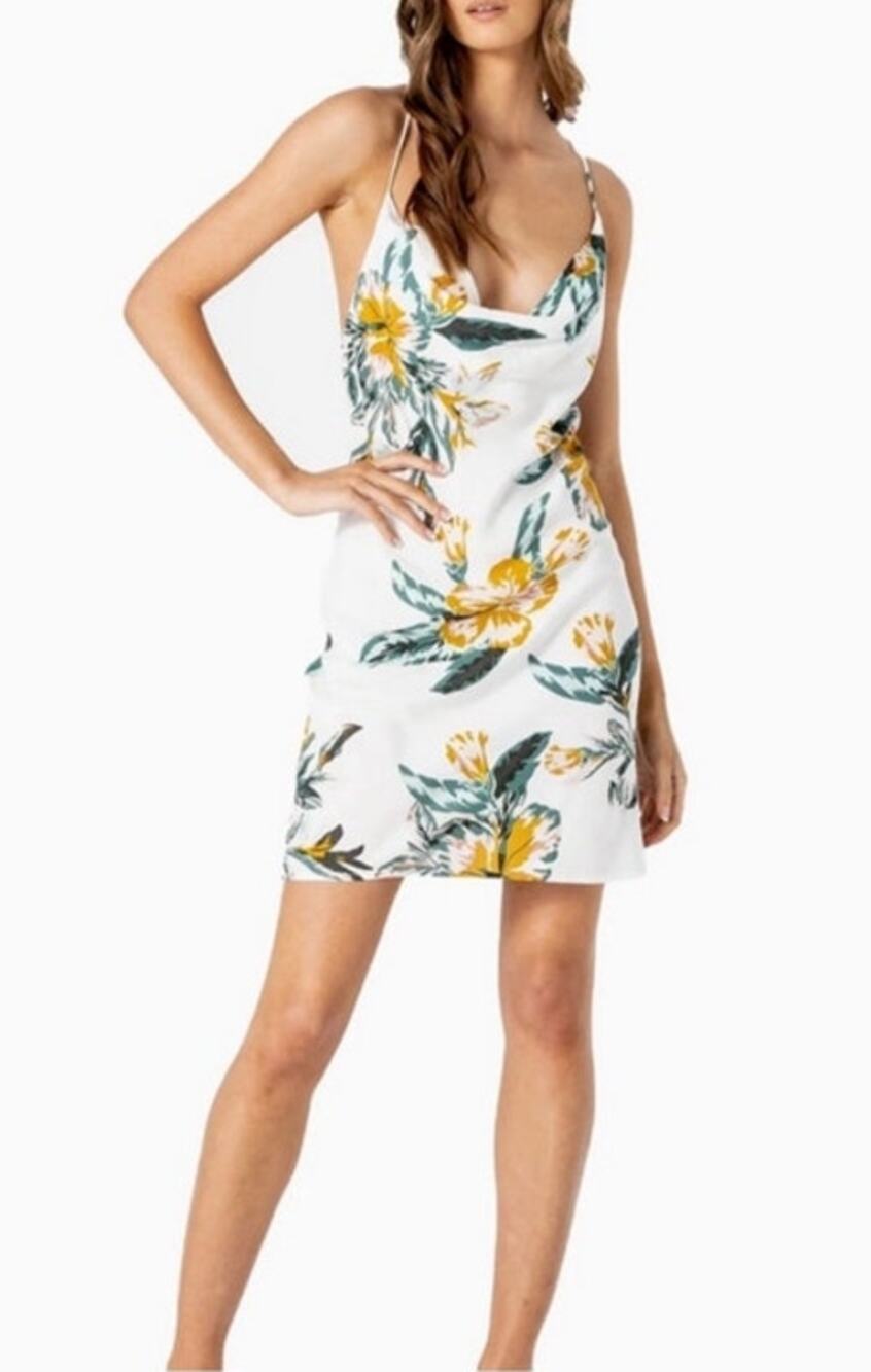 Le Salty Label Mini White Floral Dress Medium